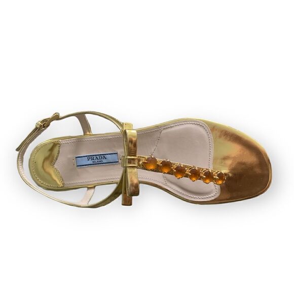 Prada Sandals, Gold Bronze, Swarovski Crystals, NEW - Picture 3 of 4